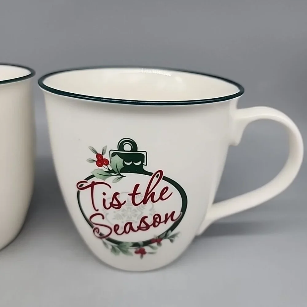 Pfaltzgraff Winterberry Large Mugs Merry & Bright Tis The Season Set 2 Christmas